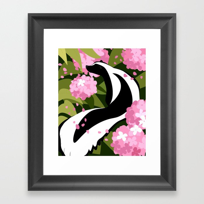 Springtime Skunk Among the Flowers Framed Art Print