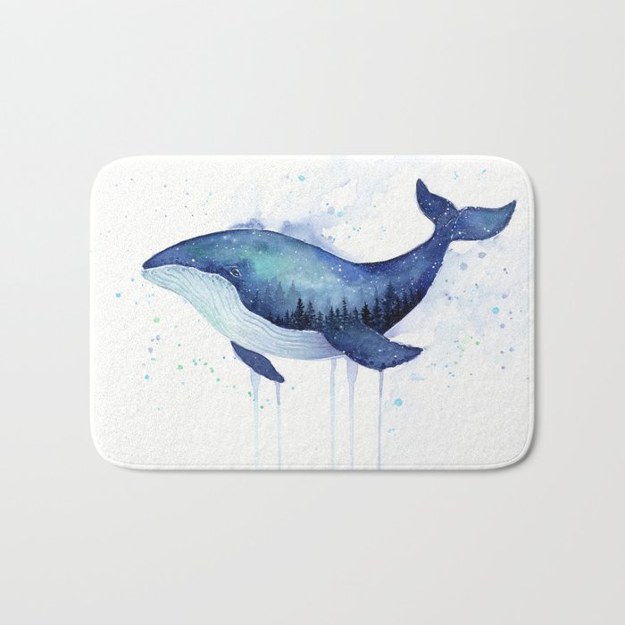 Blue Galaxy Whale Bath Mat