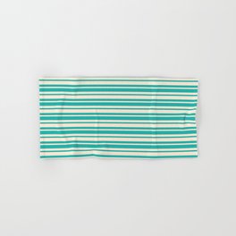 [ Thumbnail: Beige and Light Sea Green Colored Pattern of Stripes Hand & Bath Towel ]