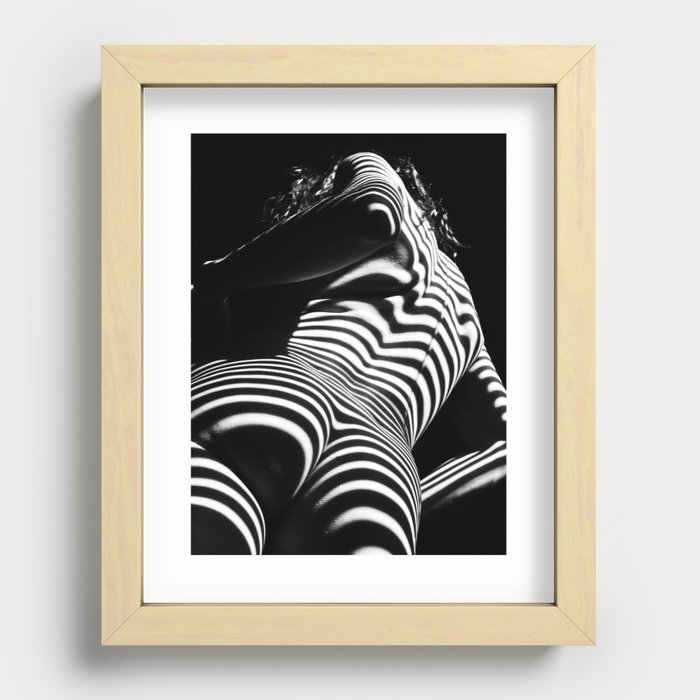 2070-AK Woman Nude Zebra Striped Light Curves around Back Butt Behind Naked Art Recessed Framed Print