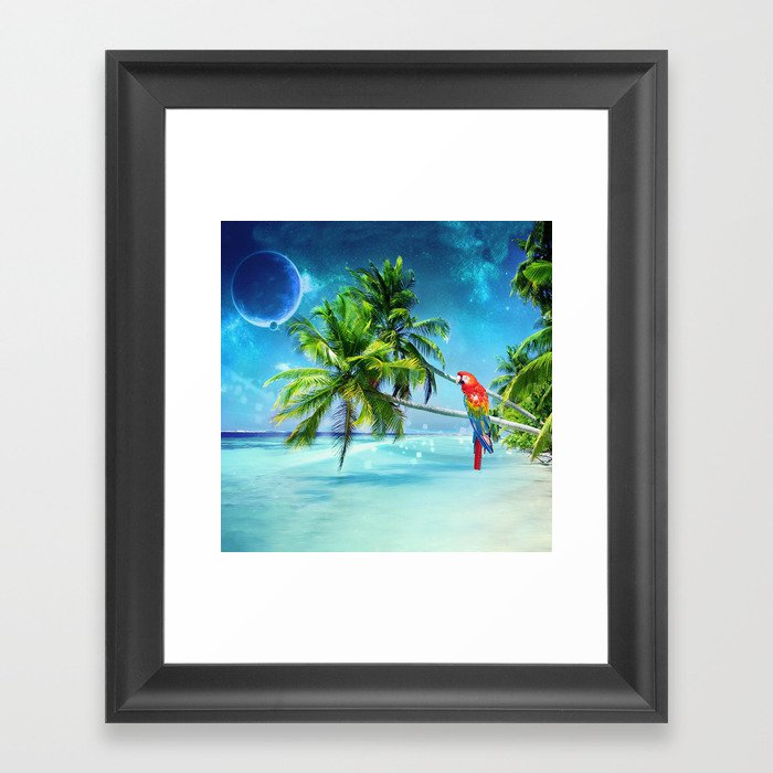 Parrot in the beach Framed Art Print