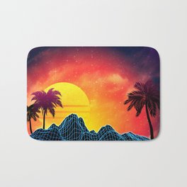 Sunset Vaporwave landscape with rocks and palms Bath Mat | Geometric, 80Sbackground, Synthwave, 1980Sstyle, Aesthetics, Glitch, Sungrid, Retrodesign, Design, Palmtrees 