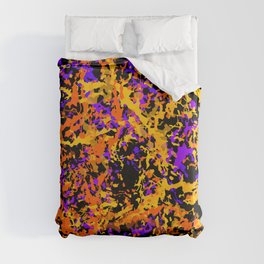 Paint Dots Vector Yellow and Purple on Black Duvet Cover