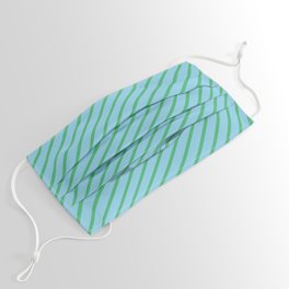 [ Thumbnail: Sea Green and Sky Blue Colored Lines Pattern Face Mask ]