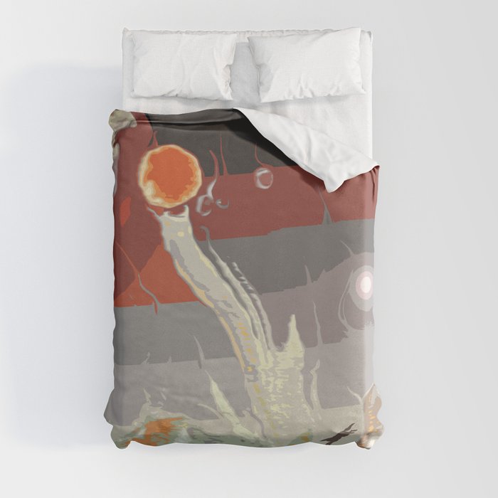 Borzois Running through Fantastic Landscape Duvet Cover