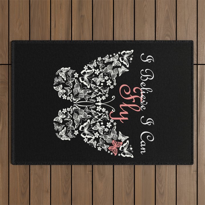 I Believe I Can Fly. A Cute Butterfly Detailed Design On Dark Background. Outdoor Rug