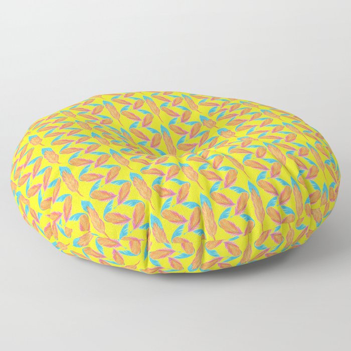 Tropical Yellow Feather Repeat Surface Pattern Design Floor Pillow