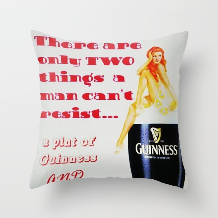 There are only two things men cannot resist Vintage Guinness Beer Advertisement Poster Throw Pillow