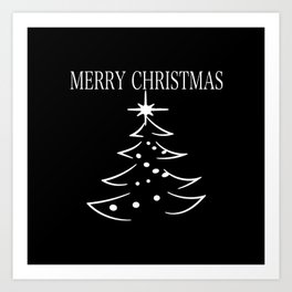 Merry Christmas Tree - black and white Art Print