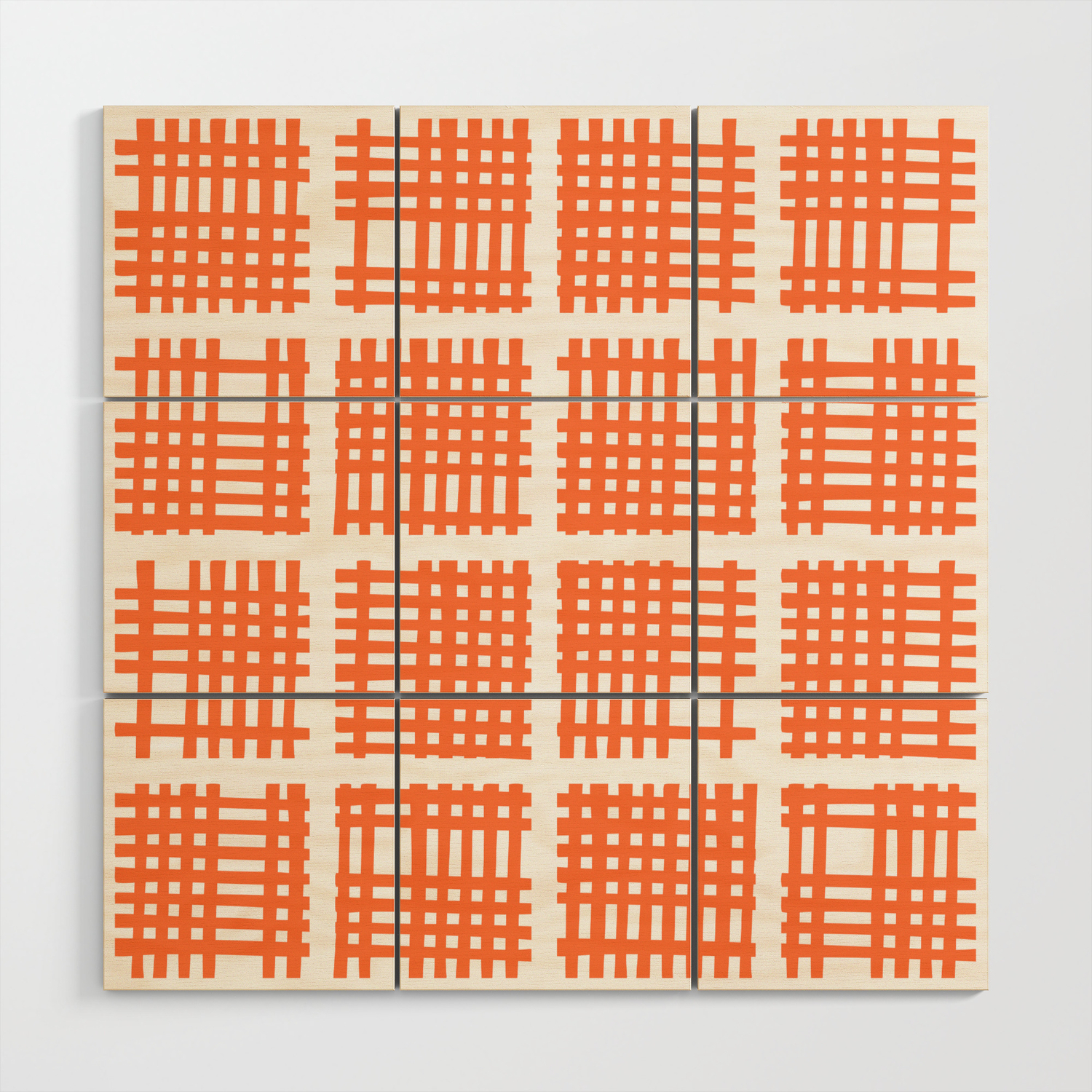Mid Century Modern Abstract Squares Orange Wood Wall Art By