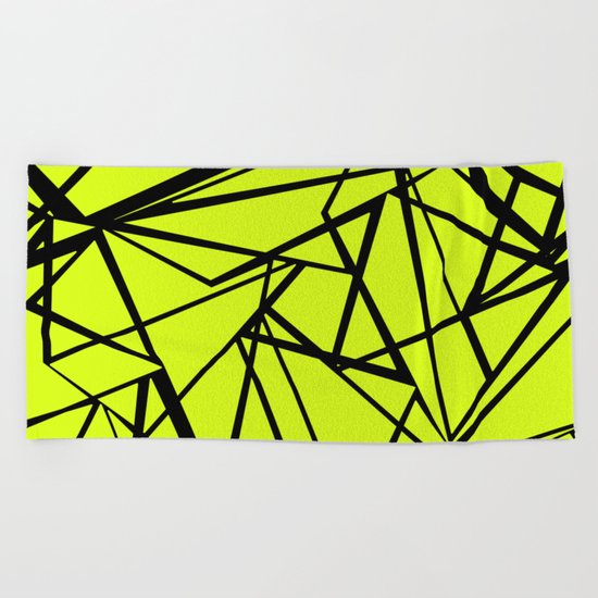 An abstract geometric pattern . Yellow green pattern . Beach Towel