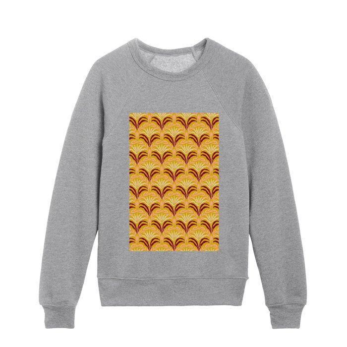 Palm leaves arch pattern – brass green Kids Crewneck