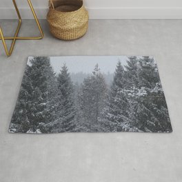Scottish Highlands Snow Covered Pine Forest  Area & Throw Rug