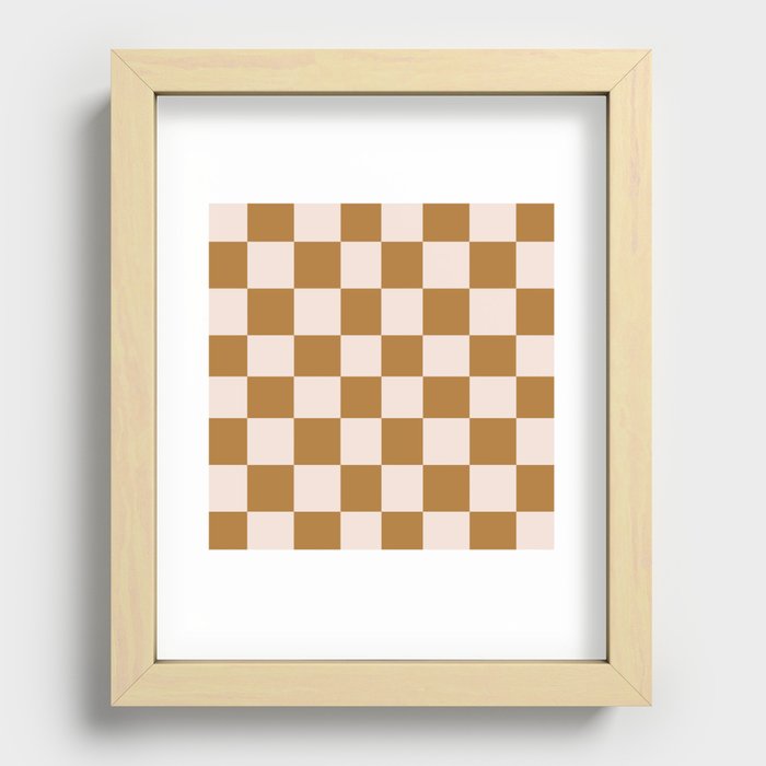 Creme and Brown Earthy Tone Checkered Tartan Recessed Framed Print