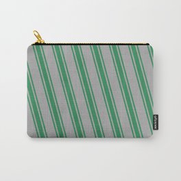 [ Thumbnail: Dark Gray and Sea Green Colored Stripes/Lines Pattern Carry-All Pouch ]