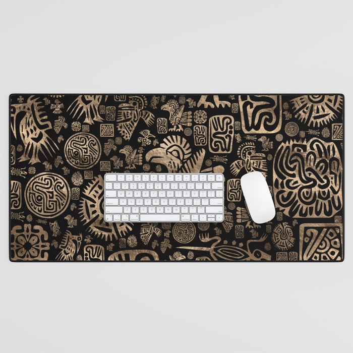 Native American ornaments pattern black and gold Desk Mat