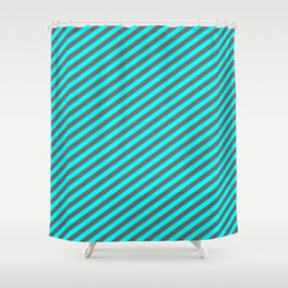 [ Thumbnail: Cyan and Dim Gray Colored Striped Pattern Shower Curtain ]