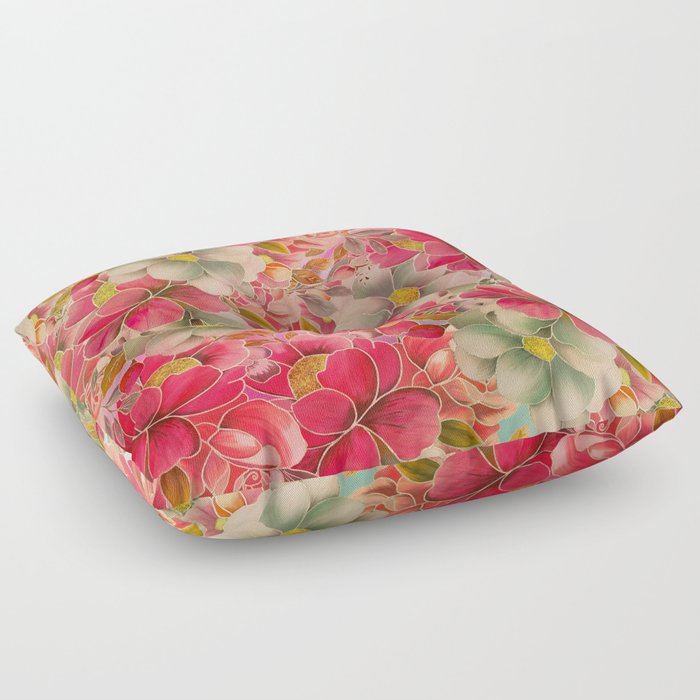 Download Modern Pink Mint Green Gold Watercolor Floral Floor Pillow By Pink Water Society6