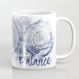 Blue Watercolor Mandala Painting with Word Balance Coffee Mug