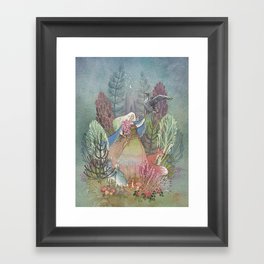 Mielikki Gerahmter Kunstdruck | Bird, Summer, Night, Folklore, Watercolor, Woman, Trees, Animal, Fox, Mythology 