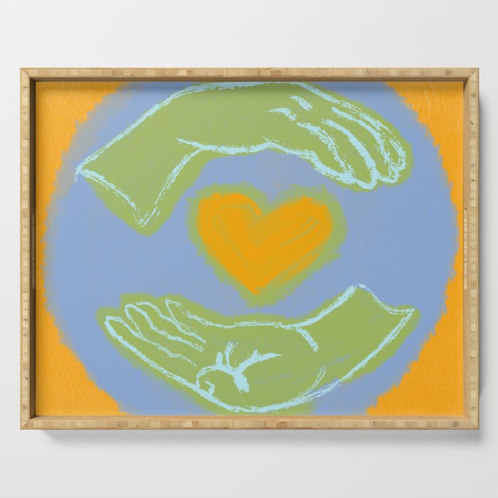 Heart in Hands, Yellow Digital Screenprint, Center Love in Our Communities Serving Tray