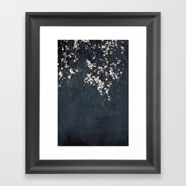 White Blossom Flowers on Blue Texture - Tree - Elegant Floral - Nature photography Framed Art Print