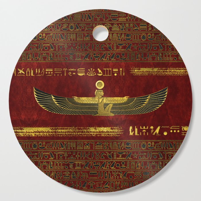Golden Egyptian God Ornament on red leather Cutting Board