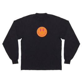Groovy Pink and Orange Smiley Face - Retro Aesthetic  Long Sleeve T Shirt | Dorm, Peach, Colorful, Smiling, Hippie, Pattern, Cool, 70S, Abstract, Funny 