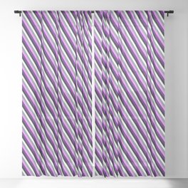 [ Thumbnail: Eye-catching White, Slate Gray, Violet, Indigo, and Black Colored Lined Pattern Sheer Curtain ]