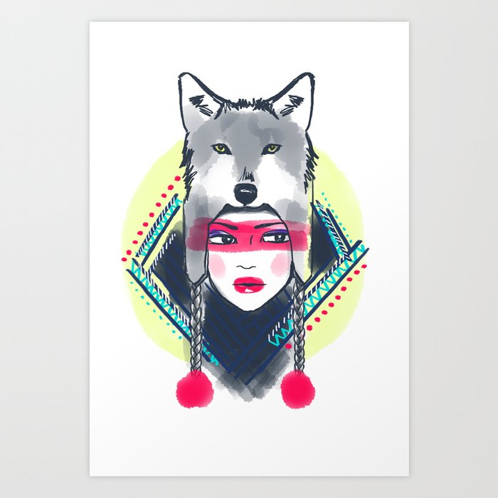 Girl with wolf hat Art Print