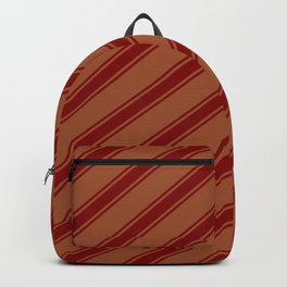 [ Thumbnail: Sienna and Maroon Colored Lined/Striped Pattern Backpack ]