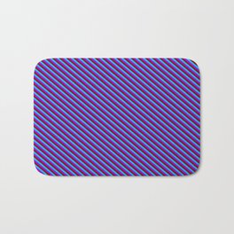 [ Thumbnail: Maroon, Deep Sky Blue & Dark Violet Colored Striped/Lined Pattern Bath Mat ]
