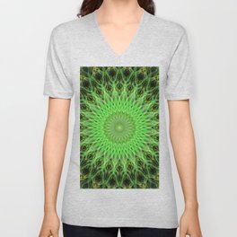 Bright green mandala V Neck T Shirt
