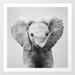 Baby Elephant - Black & White Art Print