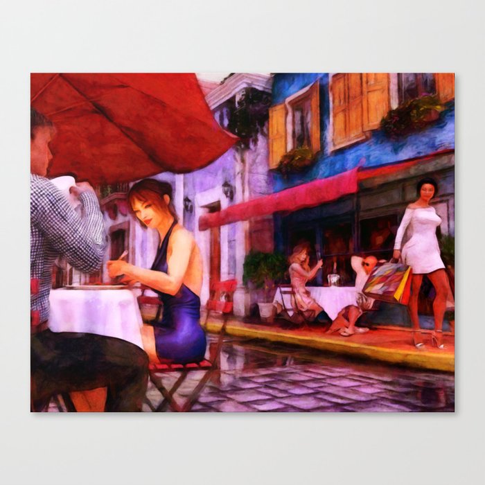 CAFE CULTURE Holiday Eat Street Slice-of-Life Canvas Print