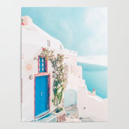 Santorini Greece Blue Door Cozy Photography Poster