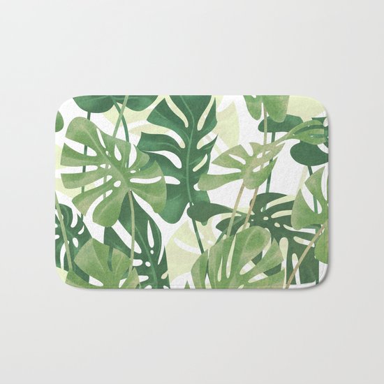 Vintage Monstera leaves Bath Mat
