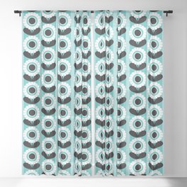Turquoise Mid Century Modern Flowers // MCM Floral // Sky Blue, Black and White Sheer Curtain