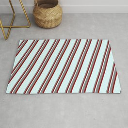 [ Thumbnail: Grey, Dark Red & Light Cyan Colored Stripes/Lines Pattern Rug ]