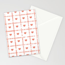 Small Heart Love Pastel Pink with Square Pattern Stationery Cards