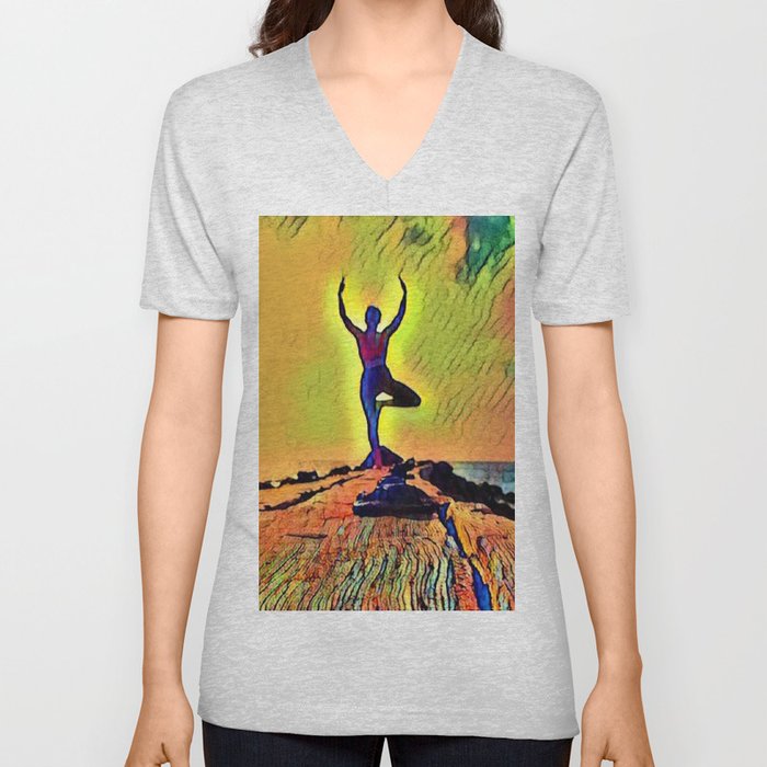 Woman Doing Yoga 4 V Neck T Shirt