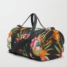 Hawaiian Print Hibiscus Floral Leaf Duffle Travel Foldable Bag in Graffiti Black