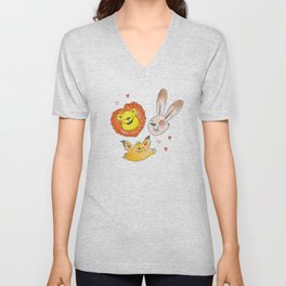 Happy Trio of Animals - Children's Illustration V Neck T Shirt