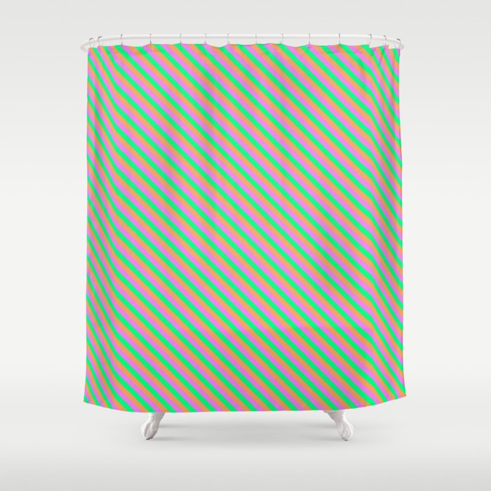 Brown, Violet, and Green Colored Stripes Pattern Shower Curtain