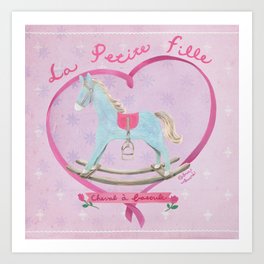 Blue horse in pink heart Art Print