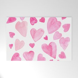 Pink Watercolor Hearts Welcome Mat