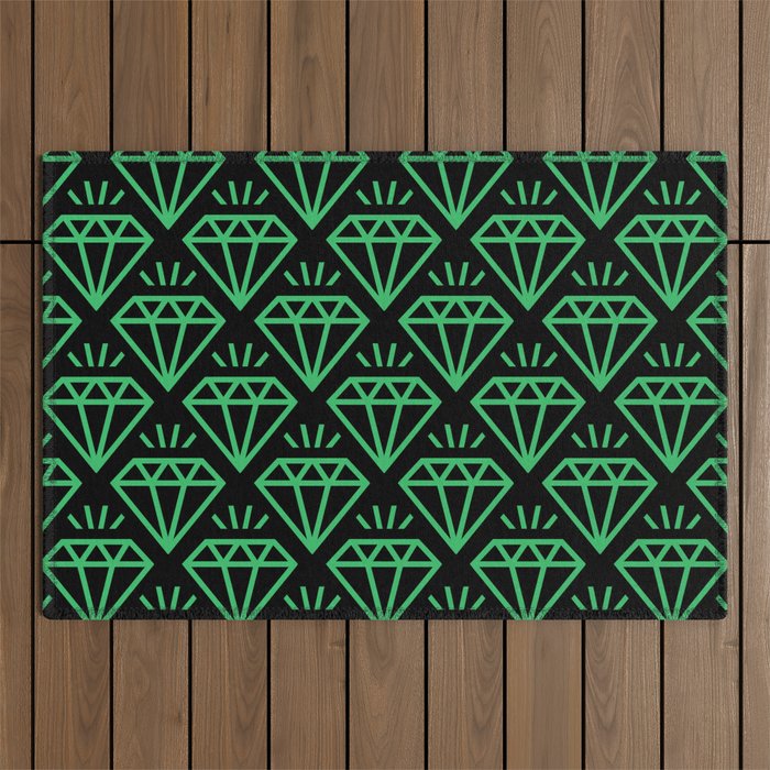 Diamond Jewel Pattern 243 Green and Black Outdoor Rug