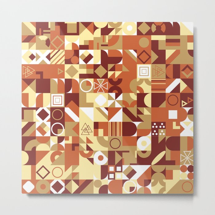 Orange, Yellow, White Colorful Minimalist Geometric Design Gift Pattern Art Print Metal Print