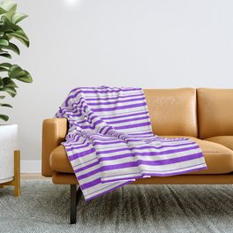 [ Thumbnail: Purple and White Colored Striped Pattern Throw Blanket ]