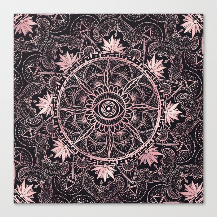 Black Pink Eye Mandala Canvas Print
